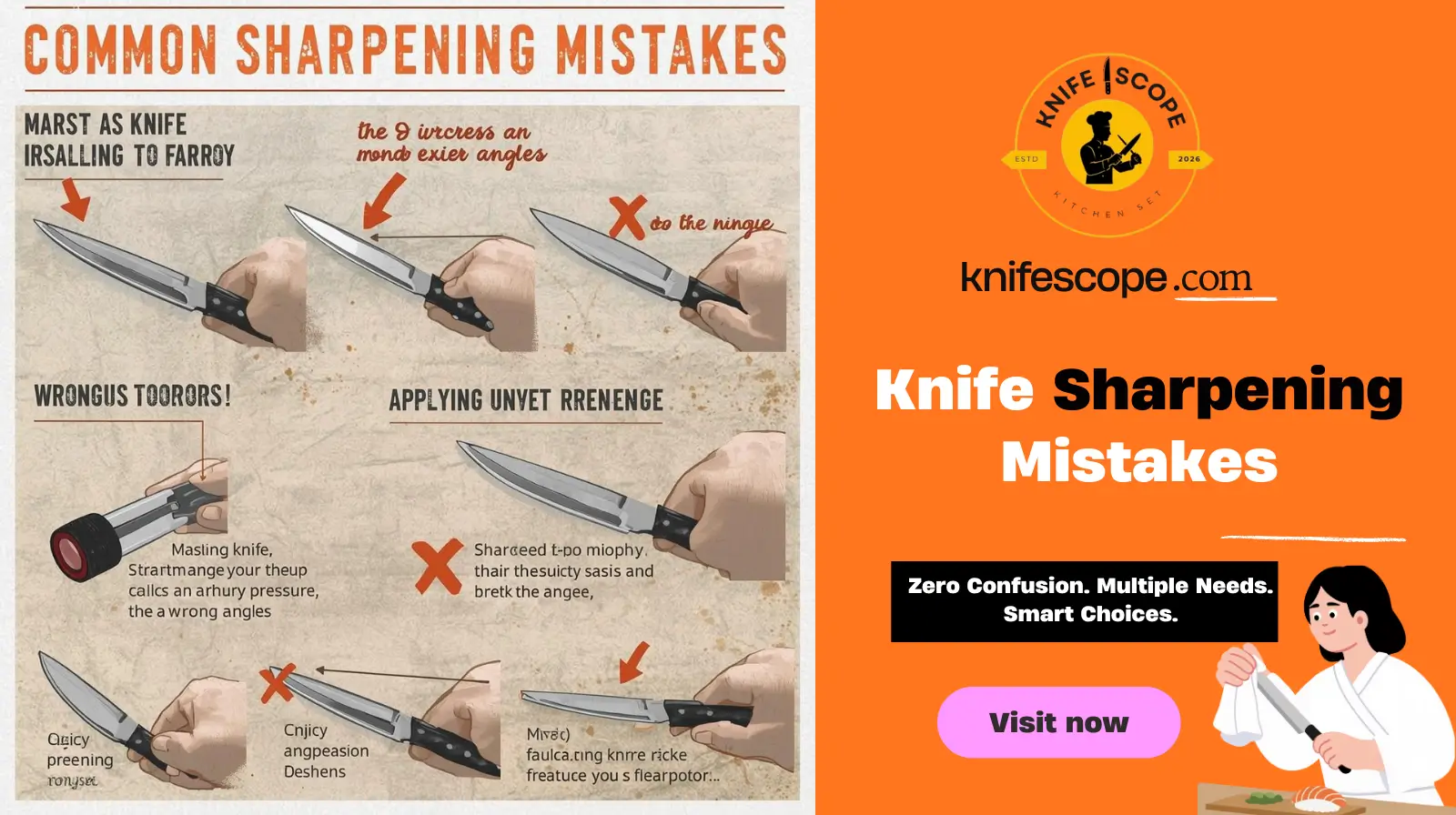 Common knife sharpening mistakes illustrated.